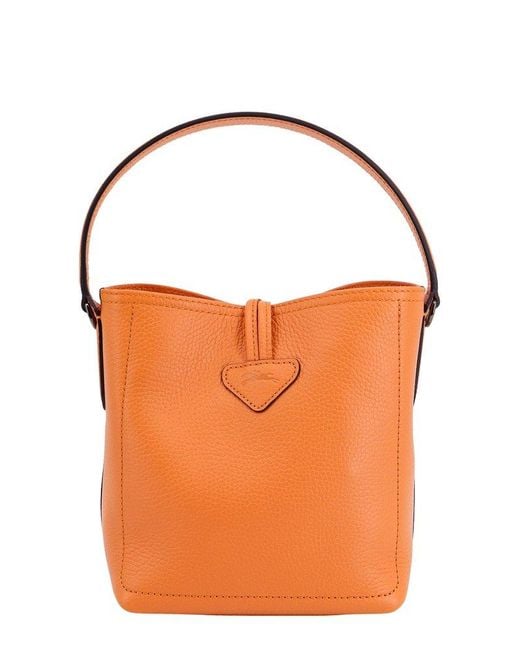 Longchamp Orange Roseau Top Handle Bucket Tote Bag