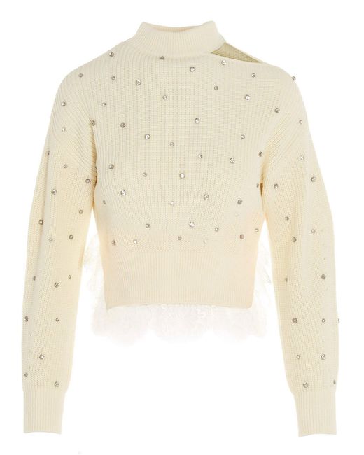 Self-Portrait Crystal Embellished Knit Jumper in White | Lyst