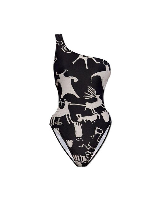 Vivienne Westwood Black Graphic Printed One-piece Swimsuit