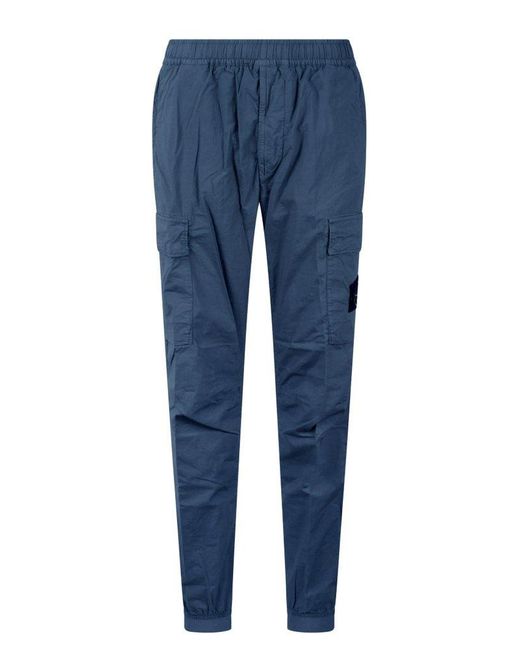 Stone Island Blue Compass Patch Elasticated Waist Cargo Trousers for men