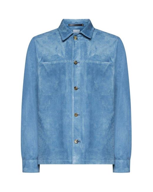 Paul Smith Blue Pleat Detailed Buttoned Overshirt for men