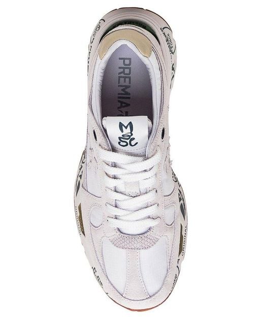 Premiata White Mased Lace-Up Sneakers