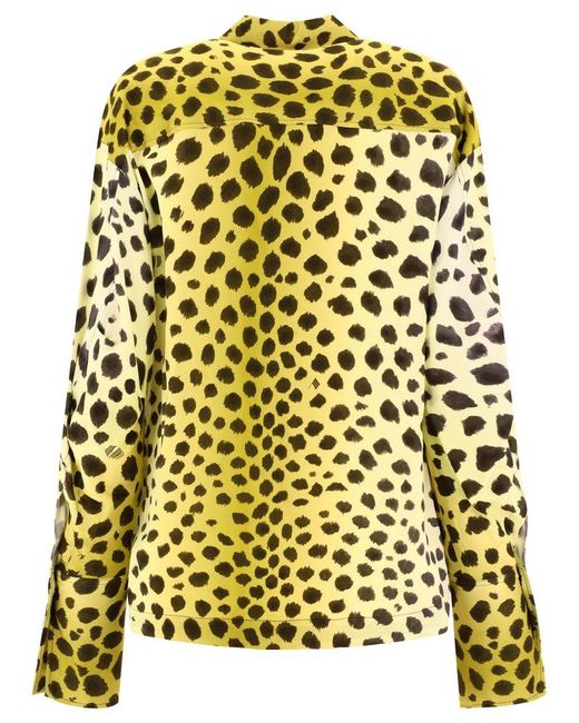 The Attico Yellow Eliza Leopard Pattern Buttoned Shirt