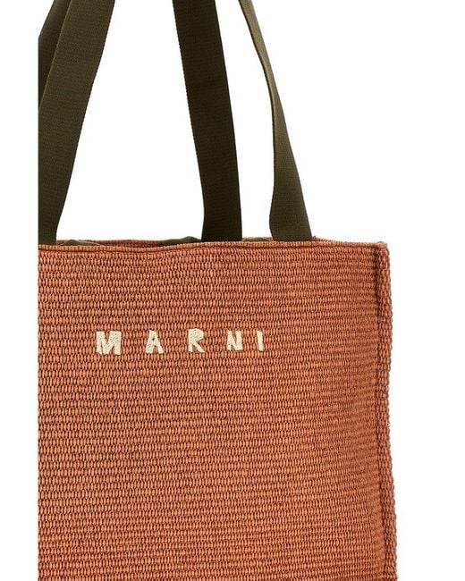 Marni Brown Logo Embroidery Large Shopping Bag