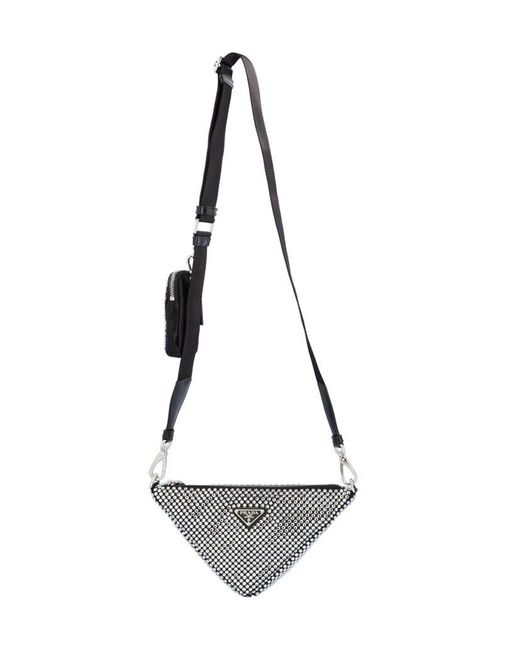 Prada Triangle Crystal-embellished Crossbody Bag in White | Lyst
