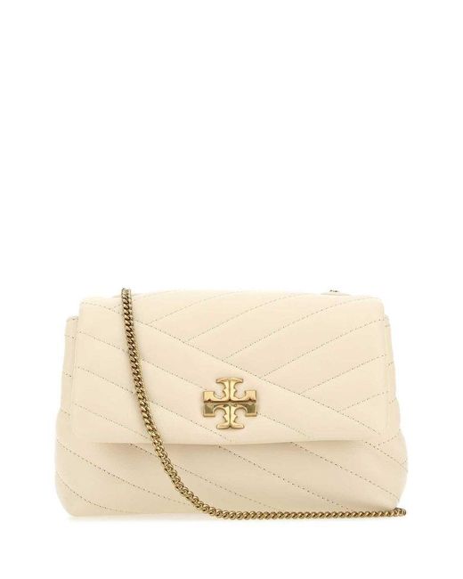 Tory Burch Leather Kira Quilted Logo Plaque Crossbody Bag in White ...