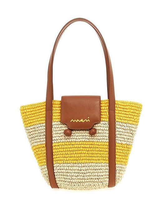Marni Yellow Trunkaroo Small Stripe Beach Bag