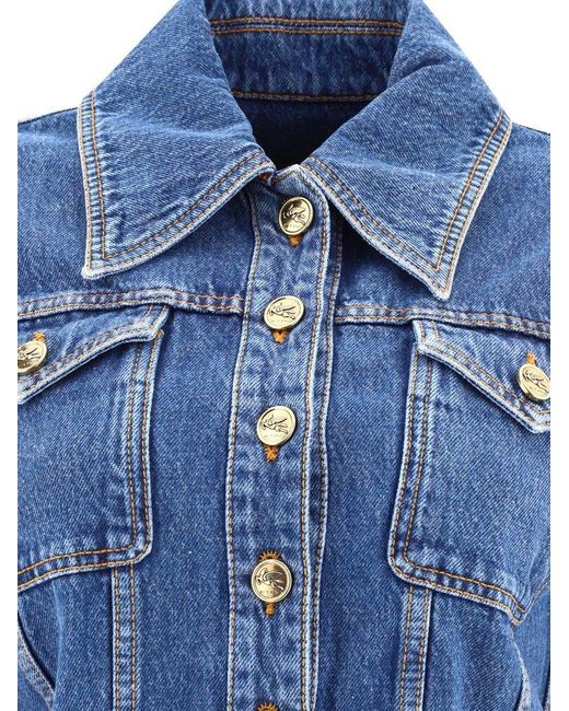 ジャケット Etro Cropped Jacket ETRO Cropped denim-jacquard jacket | NET-A-PORTER