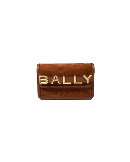 Bally Brown Logo Detailed Foldover Top Crossbody Bag