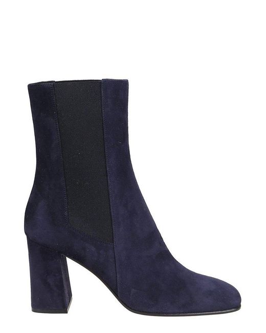 Sergio Rossi Leather Block-heel Elasticated Side Panel Boots in Blue ...
