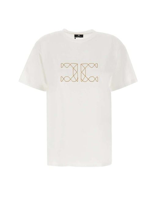 Elisabetta Franchi White Logo Detailed Short Sleeved T-shirt