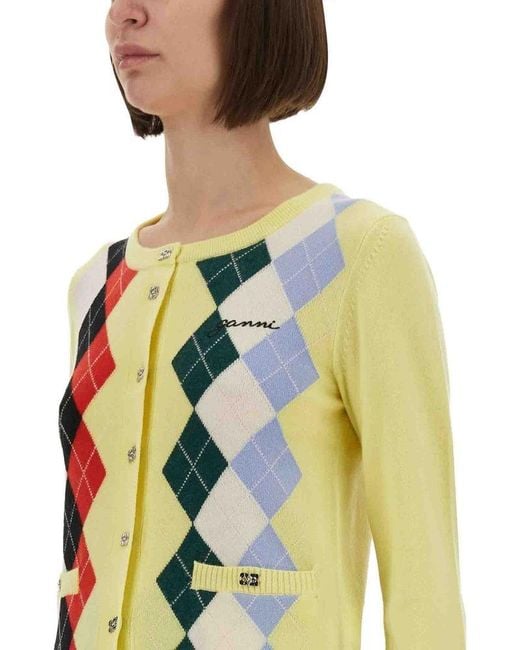 Ganni Black Checke Patterned Button-Up Cardigan