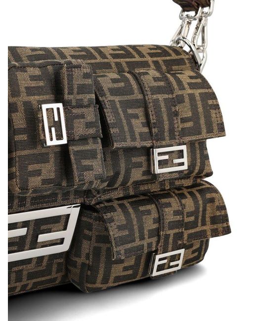 Fendi Black Maxi Multipocket Baguette Ff Jacquard Tote Bag for men