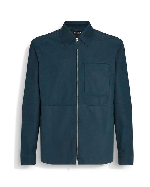Zegna Blue Secondskin Zipped Overshirt for men