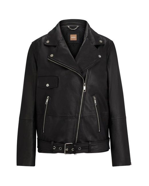 Boss Black Zip Detailed Leather Jacket