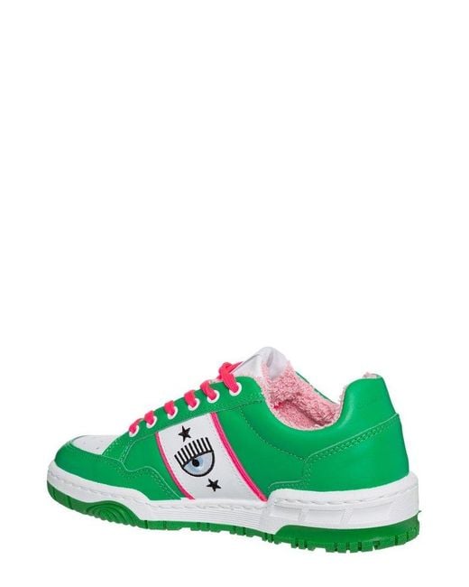 Chiara Ferragni Green Embroidered Lace-up Sneakers