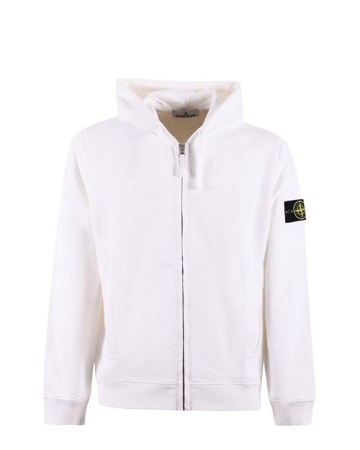 Stone Island White Logo Patch Zip-up Hoodie for men