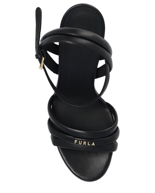 Furla Black Core Logo Lettering Heeled Sandals