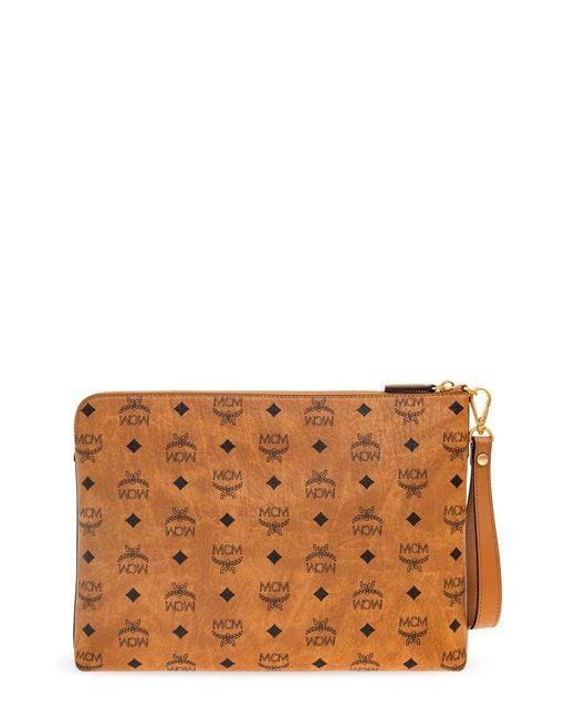 MCM Brown Diamond Wristlet Medium Pouch Bag