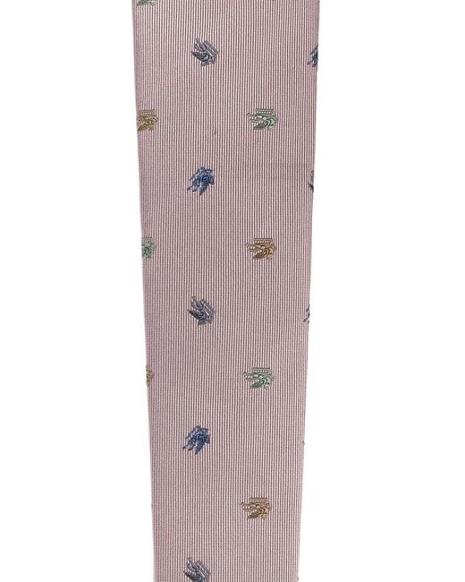 Etro Pink Logo Embroidered Pointed-tip Tie for men