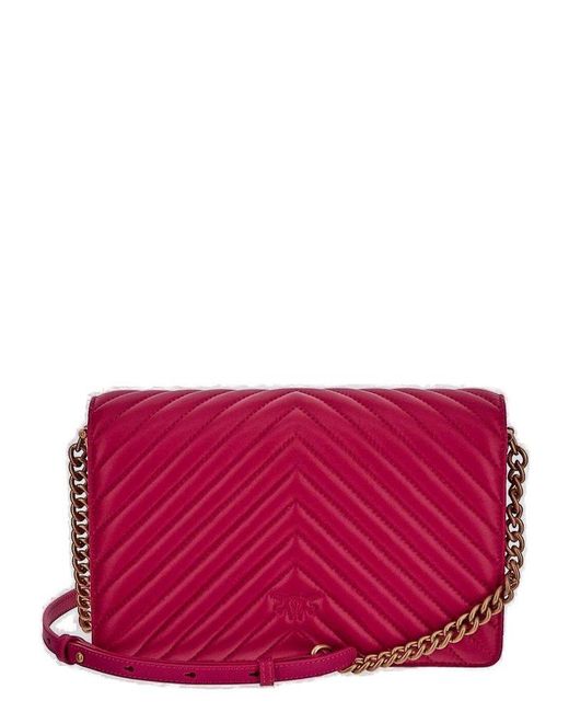 Pinko Red Classic Click V-quilted Strapped Love Bag