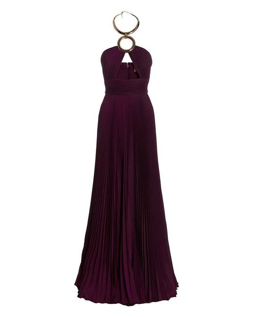 Elie Saab Purple Pleated Cut-out Gown