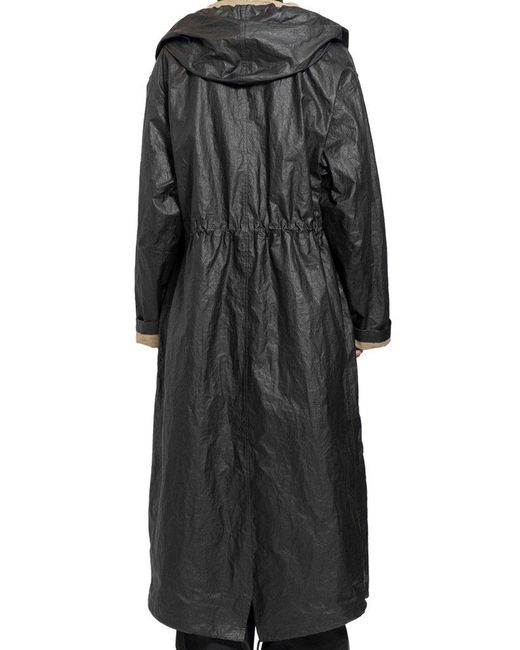 Dries Van Noten Black Oversized Hooded Coat for men