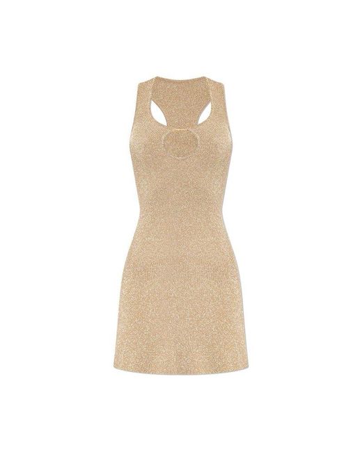 Jacquemus Natural ‘Bril’ Glitter Dress With Logo