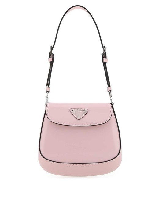 Shop Prada Pink Triangle Logo Cleo Mini Bag in Brushed Leather for