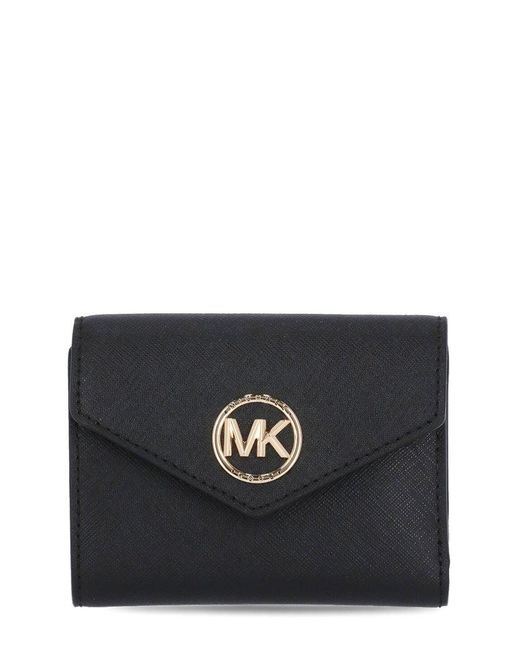 MICHAEL Michael Kors Leather Carmen Tri-fold Wallet in Black | Lyst