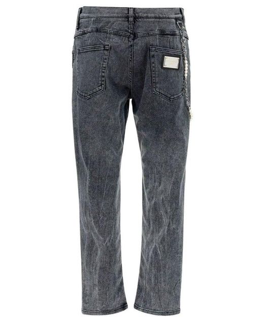 Dolce & Gabbana Gray Ripped Straight Leg Jeans for men