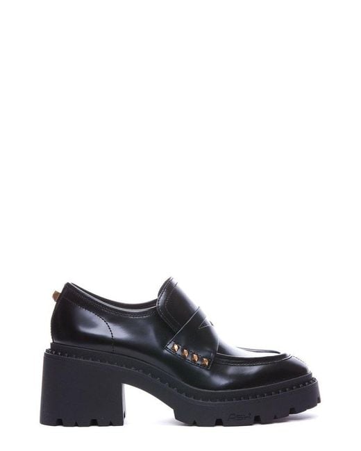 Ash Black Stud Embellished Round Toe Loafers