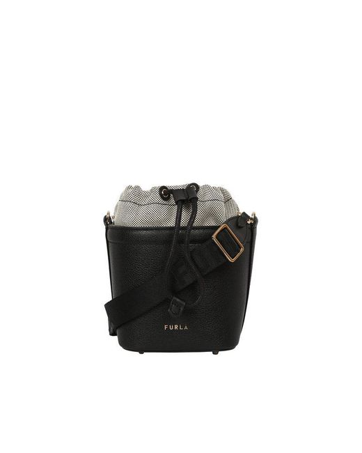 Furla Black Logo Drawstring Bucket Bag