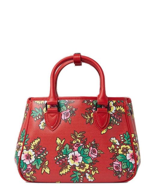 KENZO Red Floral-printed Logo Patch Tote Bag