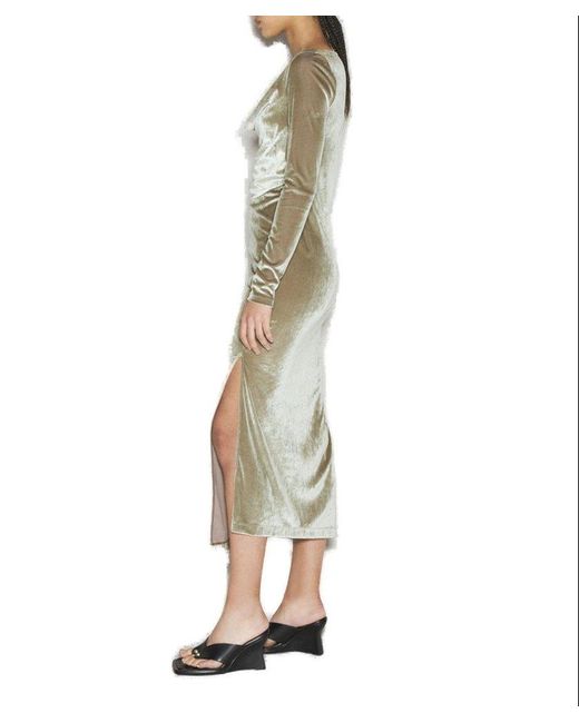Helmut Lang Green Draped Asymmetric Velvet Dress