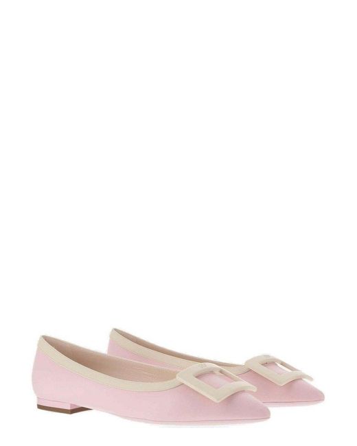 Roger Vivier Pink Gommettine Ball Patent Leather Ballet Flats