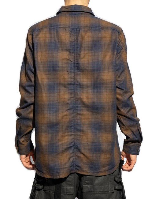 Rick Owens Brown Checked Long-sleeved Overshirt for men