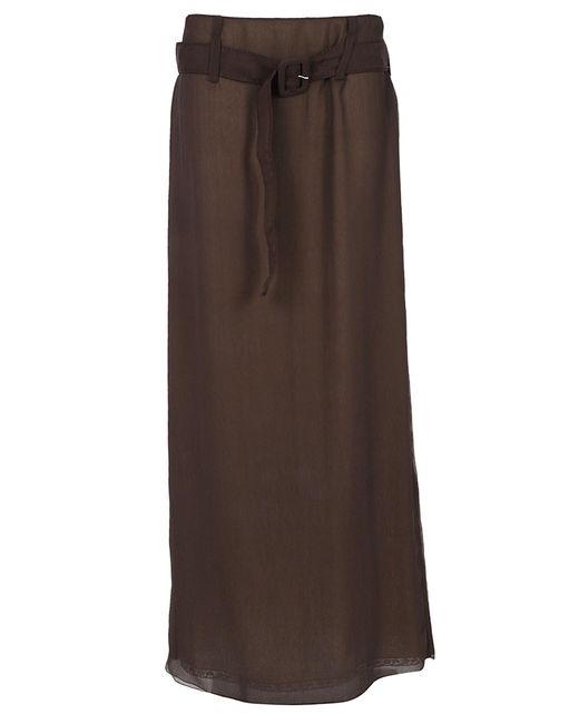 Prada Brown Chiffon Belted Maxi Skirt