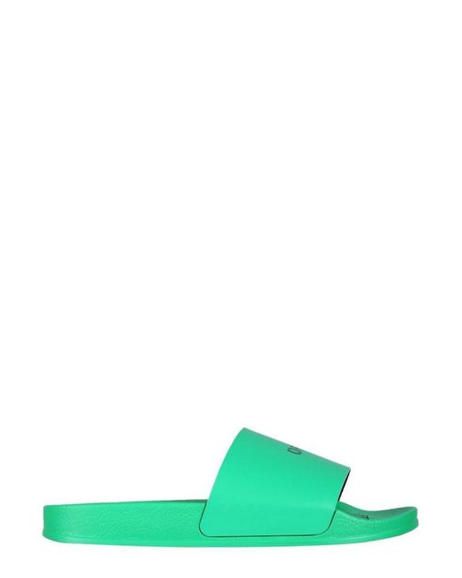Off-White c/o Virgil Abloh Green Logo Printed Slip-on Slides