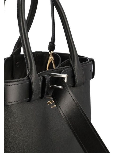 Prada Black Buckle Leather Large Tote Bag