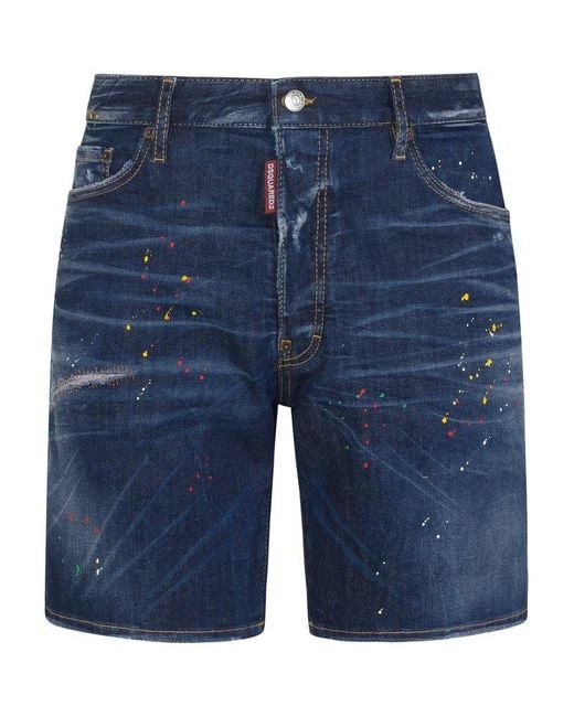 DSquared² Blue Paint Splatter Effect Denim Shorts for men