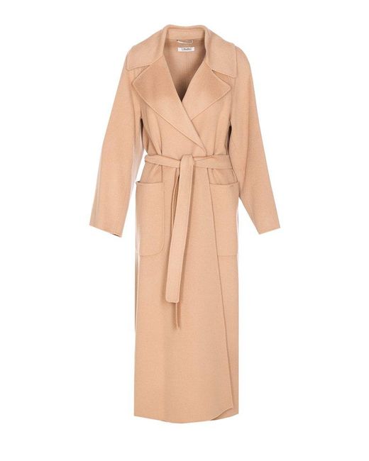 コート Max Mara`s Doris Long Coat Max Mara Doris Belted Long-Sleeved Coat in Natural | Lyst