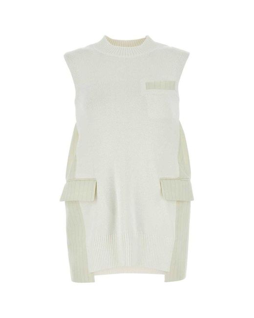 Sacai White Sleeveless Knit Mini Dress