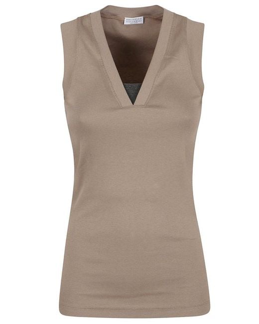 Brunello Cucinelli Brown Elegant Sleeveless Top