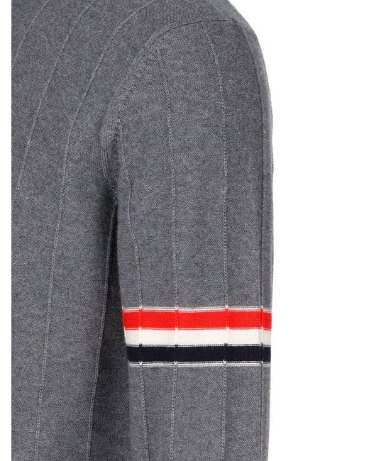 Thom Browne Gray Rwb-stripe Long-sleeved Crewneck Jumper for men