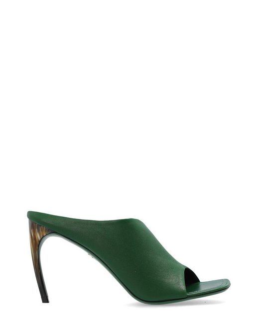 Ferragamo Green Curved Open-Toe Mules