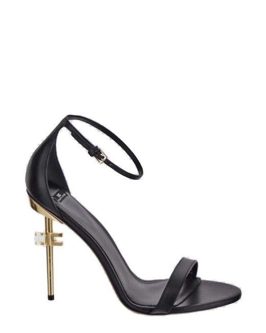 Elisabetta Franchi Black Logo Detailed Heeled Sandals