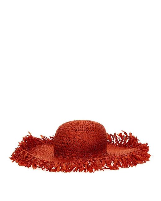 Marni Red Logo Embellished Raffia Hat