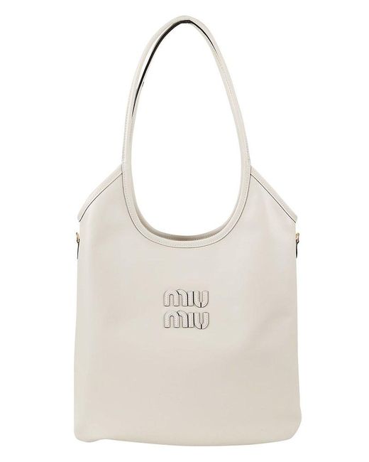 Miu Miu White Ivy Logo-appliqué Top Handle Bag