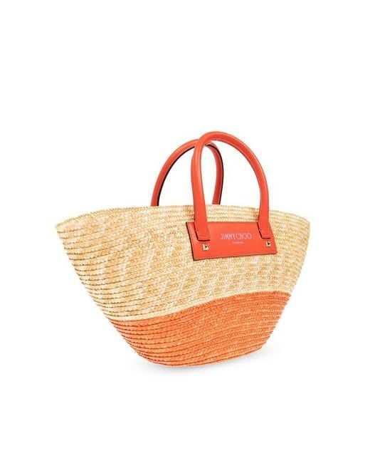 Jimmy Choo Orange ‘Beach Basket Small’ Shopper Bag
